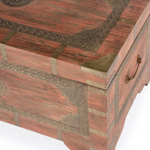 Butler Specialty Nador Hand-painted Brass Inlay Storage Trunk Coffee Table - Vintage Charm & Spacious Functionality Pink Mango Solids,Brass 3365216-butler