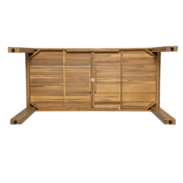 English Elm Trexm Acacia Wood Outdoor Dining Set Seats Six with Washable Cushions Umbrella Ready Beige,Light Teak TM000022AAD