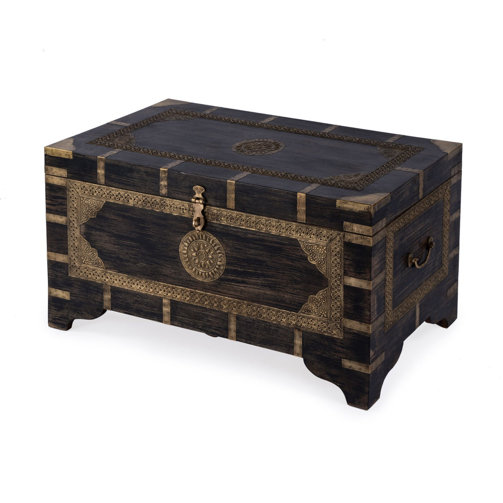 Butler Specialty Nador Hand-painted Brass Inlay Storage Trunk Coffee Table - Vintage Charm & Spacious Functionality Brown Mango Solids,Brass 3365451-butler