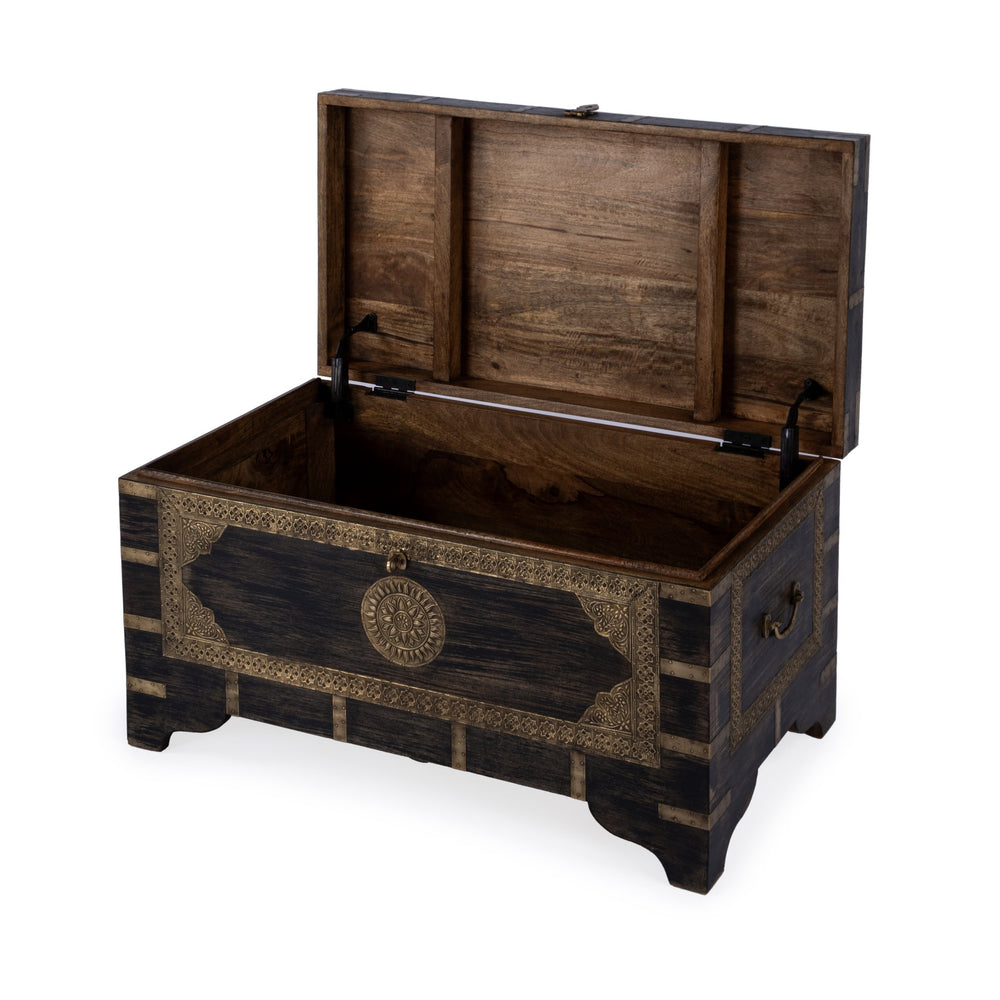 Butler Specialty Nador Hand-painted Brass Inlay Storage Trunk Coffee Table - Vintage Charm & Spacious Functionality Brown Mango Solids,Brass 3365451-butler