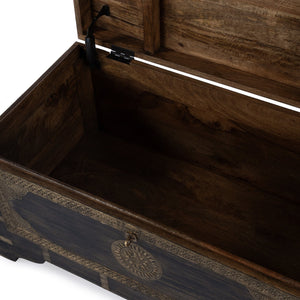 Butler Specialty Nador Hand-painted Brass Inlay Storage Trunk Coffee Table - Vintage Charm & Spacious Functionality Brown Mango Solids,Brass 3365451-butler
