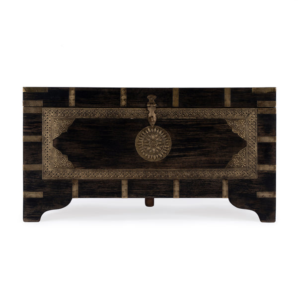 Butler Specialty Nador Hand-painted Brass Inlay Storage Trunk Coffee Table - Vintage Charm & Spacious Functionality Brown Mango Solids,Brass 3365451-butler