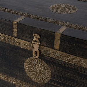 Butler Specialty Nador Hand-painted Brass Inlay Storage Trunk Coffee Table - Vintage Charm & Spacious Functionality Brown Mango Solids,Brass 3365451-butler