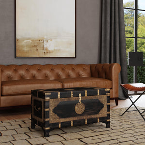 Butler Specialty Nador Hand-painted Brass Inlay Storage Trunk Coffee Table - Vintage Charm & Spacious Functionality Brown Mango Solids,Brass 3365451-butler