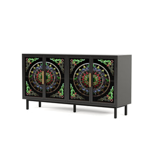 English Elm 60.3 Decorative Cabinet with Stained Glass Doors, Black Metal Frame Buffet for Entry Living Dining W2263P373331