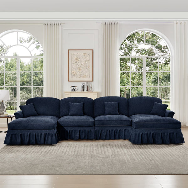English Elm Classic U-Shape 4-Seater Modular Sectional Sofa In Soft Chenille With Ruffled Skirts & Spindle Legs W3041S00262