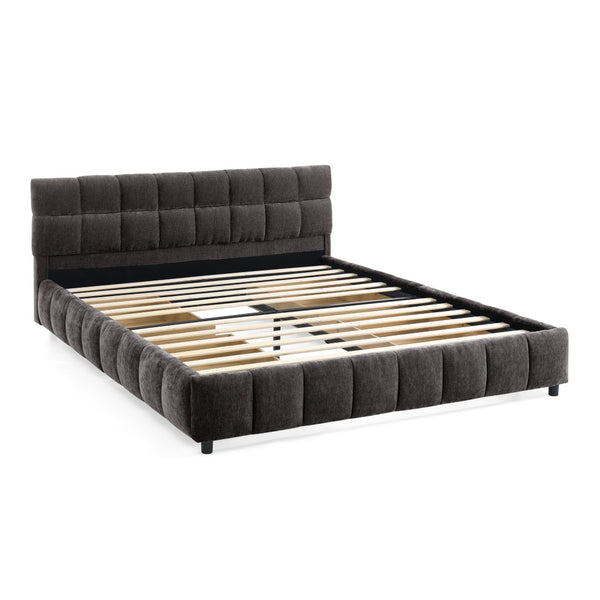English Elm Queen Chenille Upholstered Platform Bed with Storage Drawers and Padded Headboard Dark Gray W487P235286