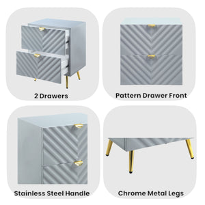 English Elm Gaines Modern Gray High Gloss Nightstand with 2 Drawers, Metal Legs, 66lb Top Capacity, KD Finish B2726P277291