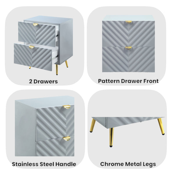 English Elm Gaines Modern Gray High Gloss Nightstand with 2 Drawers, Metal Legs, 66lb Top Capacity, KD Finish B2726P277291