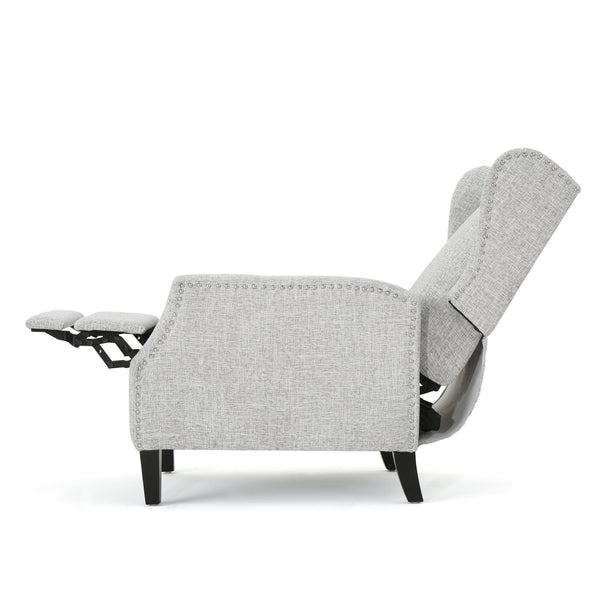 English Elm Christopher Knight Home® - Pushback Recliner Chair with Nailhead Trim and Wingback Design, Plush Fabric Comfort for Living Rooms LIGHT GREY 60760.00LGT