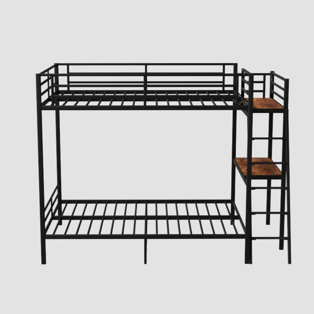 English Elm Black Full Size Loft Bed with Desk Led Lighting Charging Station and Storage Stairs Black W1671S00011