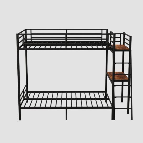 English Elm Black Full Size Loft Bed with Desk Led Lighting Charging Station and Storage Stairs Black W1671S00011
