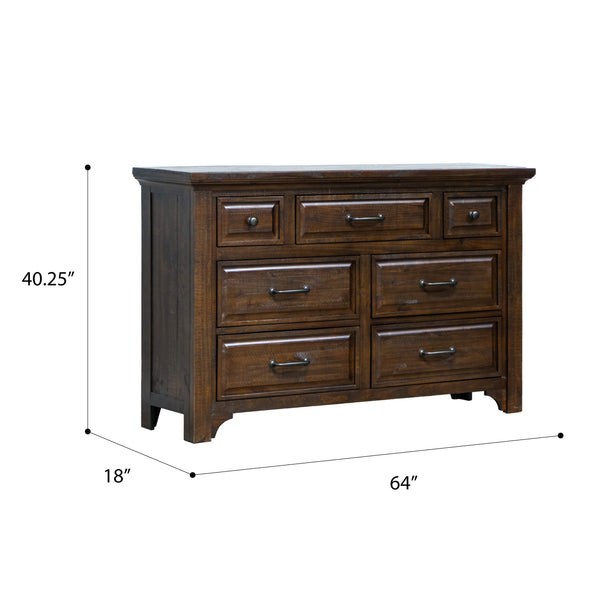 English Elm Wallace & Bay - Brown 7-Drawer Dresser in Burnt Umber Wood Finish — Classic Traditional Style, Durable, Easy Care, Spacious B361P384430