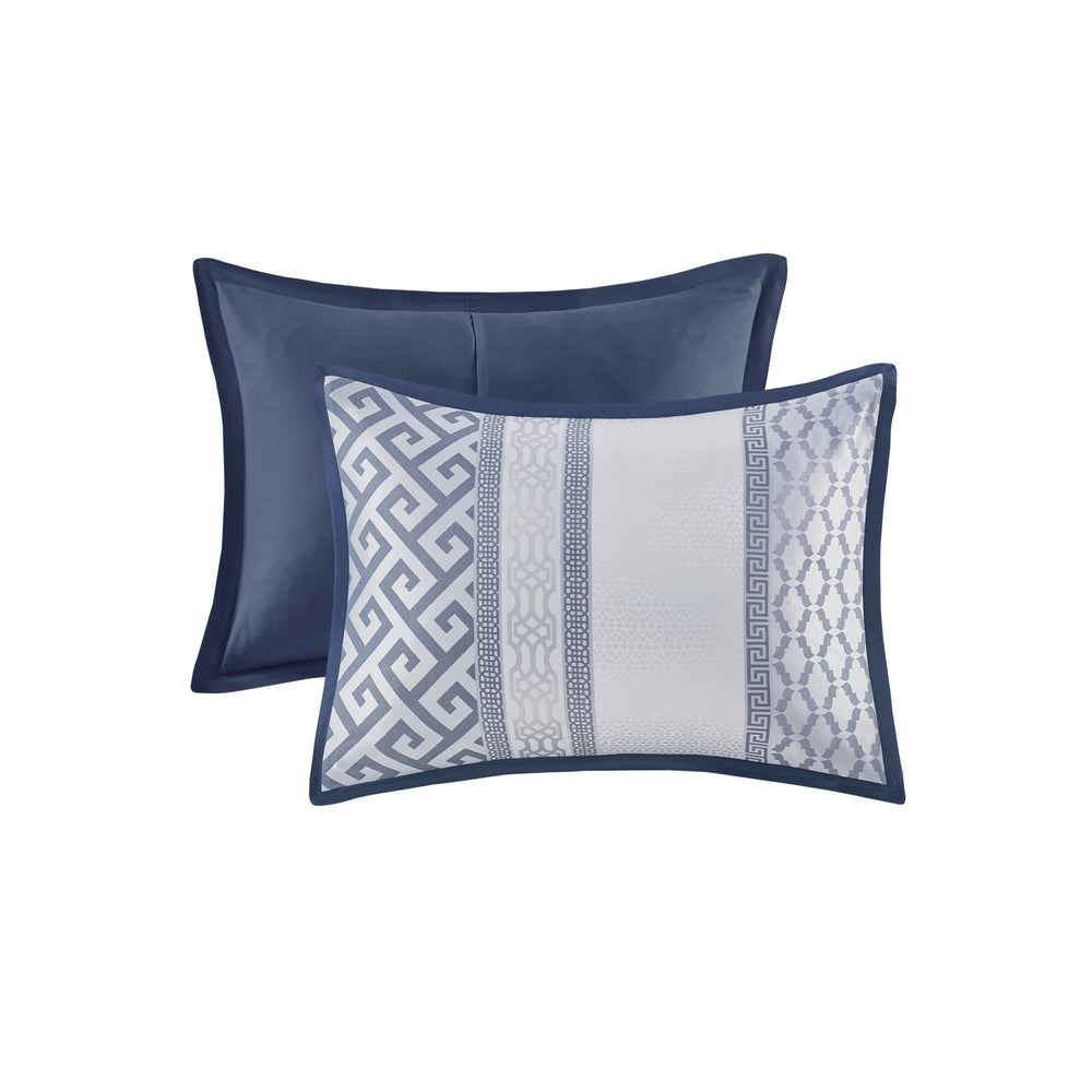 English Elm 7 Madison Park Bennett Jacquard Comforter Set Navy Cal King – 7pc Striped Geometric Luxe Bedding, Faux Silk Bedskirt, Machine Washable B03597210