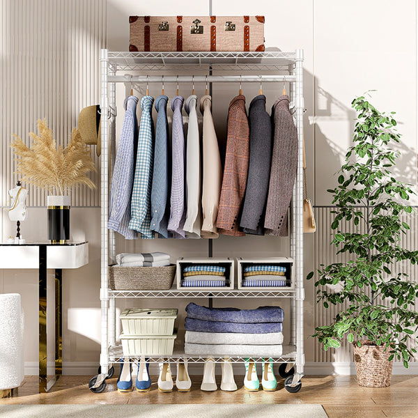 English Elm Heavy Duty Rolling Garment Rack Three Tier Wire Shelving with Hooks for Closet W5386P503916