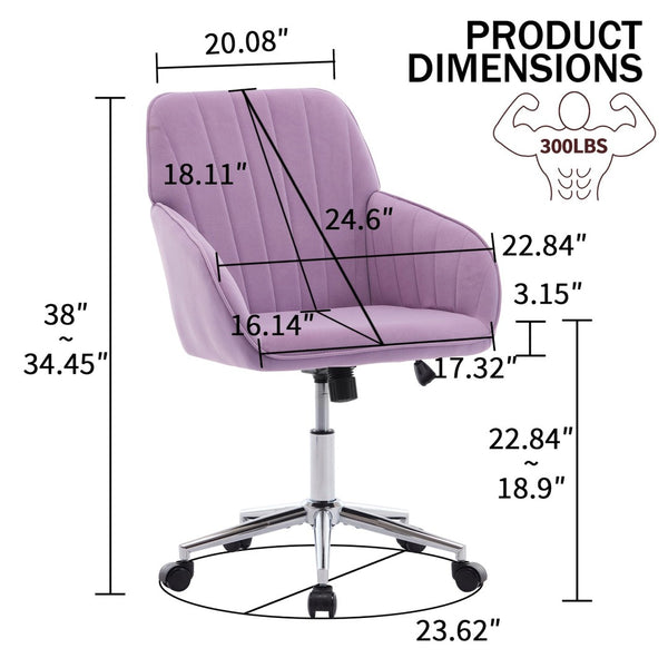 English Elm Ty Stylish Ergonomic Swivel Office Chair - Comfortable Lilac Velvet Design For Home & Work Spaces W2311P199116-GIGA