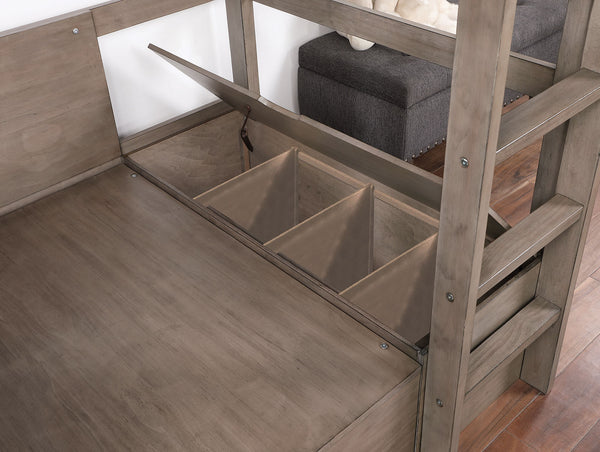 English Elm Modern Twin-Over-Full Bunk Bed with Angled Ladder, Solid Hardwood Frame and Patented Lock Joint Warm Grey 45 L x 72 W x 5 H B2741S00325
