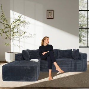 English Elm 100" Corduroy L-shaped Sectional with Deep Foam Seats for Cozy Living Spaces T5880S00025