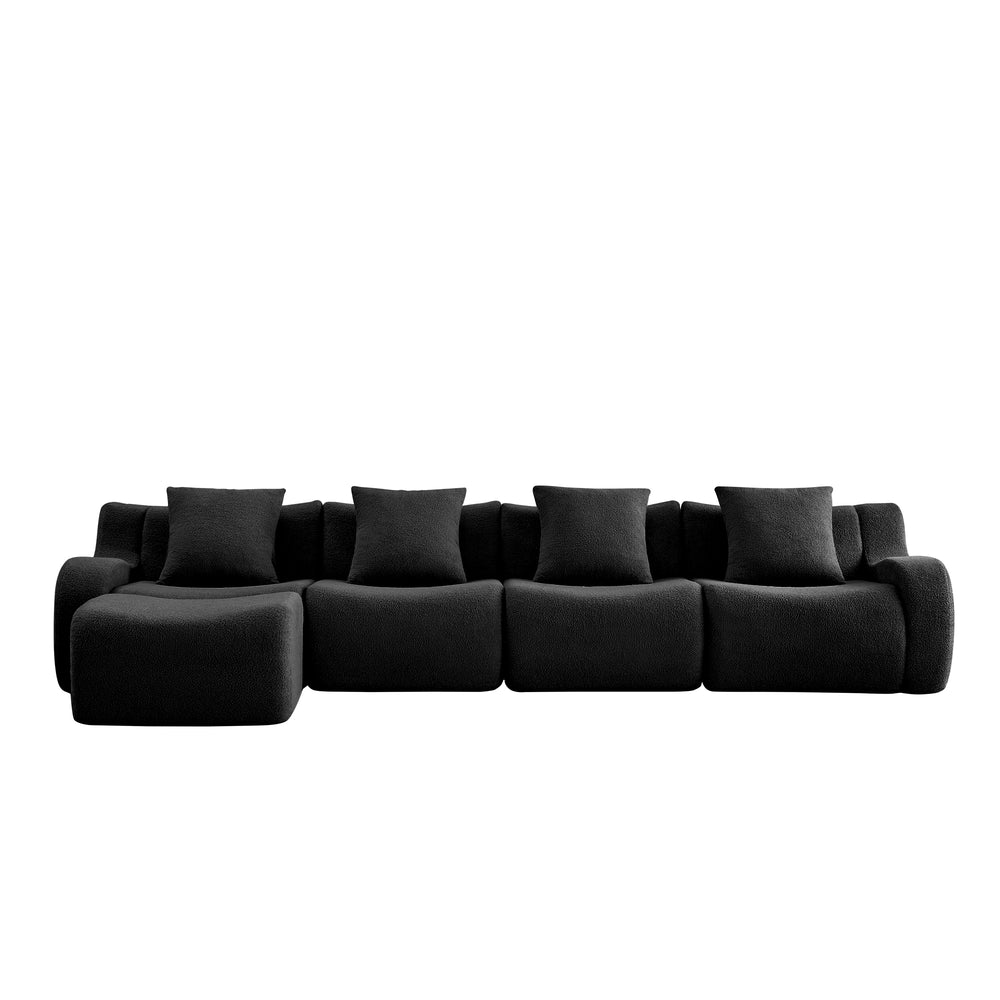 English Elm L-Shaped 4-Seat Modular Sofa In Plush Teddy Fabric - No Assembly, Ergonomic Design For Ultimate Comfort W714S01463
