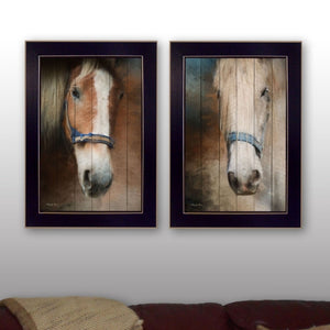 English Elm "two Horses" Framed Canvas Equestrian Print Set Minimalist Wall Art for Modern Decor B06786989