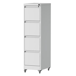 English Elm 4 Drawer Locking File Cabinet on Wheels with Anti-Tilt System, Corrosion-Resistant Metal, Secure Mobile Storage White T2398P310005