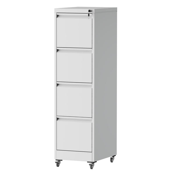 English Elm 4 Drawer Locking File Cabinet on Wheels with Anti-Tilt System, Corrosion-Resistant Metal, Secure Mobile Storage White T2398P310005
