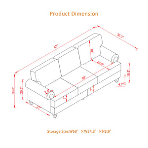 English Elm 83" Modern Classic Three-Seater Sofa with Storage, Upholstered Polyester, Solid Wood Frame, 900lb Capacity Brown W1097S00178