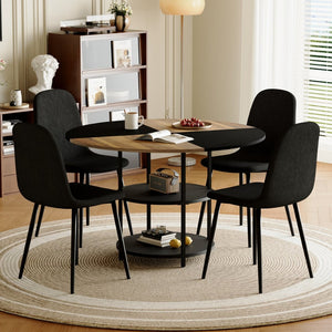English Elm Table and Chair Set 47 Inch Round Mdf Spliced Top with Dual Tier Storage 4 Seats Black,Wood W1151S03334