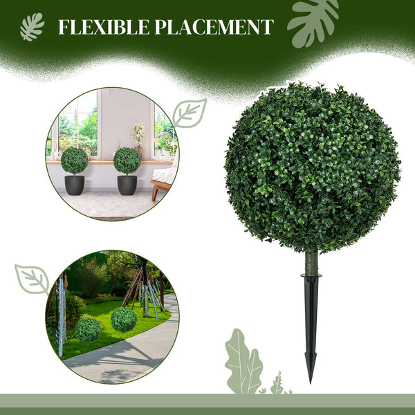 English Elm HOMCOM Artificial Boxwood Topiary Trees Set of 2, UV-Protected 27.6" Faux Ball Plants with Stakes for Indoor Outdoor Décor and Low-Maintenance Beauty W2225P229686