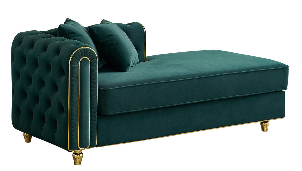 English Elm 66.9''W Velvet Chaise Lounge with Tufted Back and Gold Trim, Luxury Modern Sofa for Living Room Green W579P224636