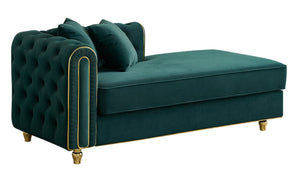 English Elm 66.9''W Velvet Chaise Lounge with Tufted Back and Gold Trim, Luxury Modern Sofa for Living Room Green W579P224636