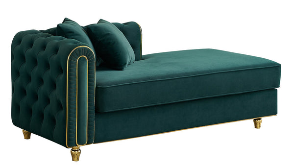 English Elm 66.9''W Velvet Chaise Lounge with Tufted Back and Gold Trim, Luxury Modern Sofa for Living Room Green W579P224636