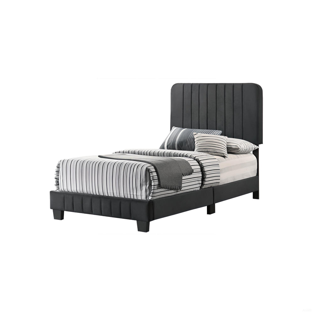 English Elm Contemporary Velvet Full Bed with Durable Frame, Lively Finish and Modern Lines for Stylish Bedrooms Black 28.5 L x 44.5 W x 5 H B078107885