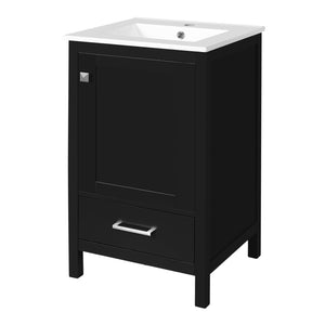 English Elm 20-Inch Compact Bathroom Vanity with Ceramic Sink, Soft-Close Storage, Divider Drawer & Easy Plumbing Access Black N729P334847B