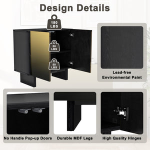 English Elm Modern Matte Black Accent Cabinet with Gold Wire Mesh Doors, Adjustable Shelves, Versatile Storage T3609P333087