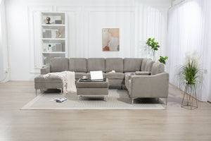 English Elm Convertible Sectional Sofa With Storage Ottoman, Usb Ports & Cupholders For Modern Living Rooms W3098S00033