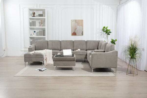 English Elm Convertible Sectional Sofa With Storage Ottoman, Usb Ports & Cupholders For Modern Living Rooms W3098S00033