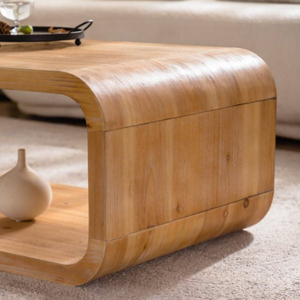 English Elm Modern Racetrack Oval Coffee Table Light Wood Veneer Open Shelf Airy Living Room W3081P352094