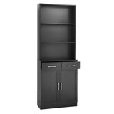 English Elm Bathroom Storage Cabinet, Cabinet With Two Doors and Drawers, Adjustable Shelf, Three-Layer Open Shelf, Mdf Board, Black