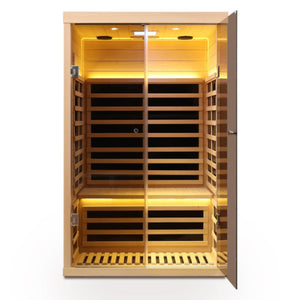 English Elm Two Person Hemlock Far Infrared Sauna with Chromotherapy and Bluetooth Speakers W1787P336366