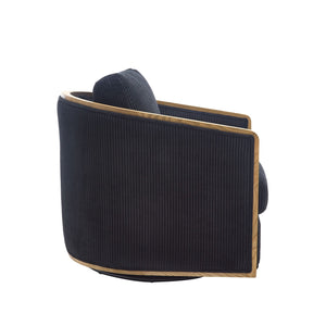 English Elm Corduroy Swivel Barrel Chair with Sturdy Wood Frame & Metal 360° Base, Plush Corduroy Comfort Pop Black W395P220274