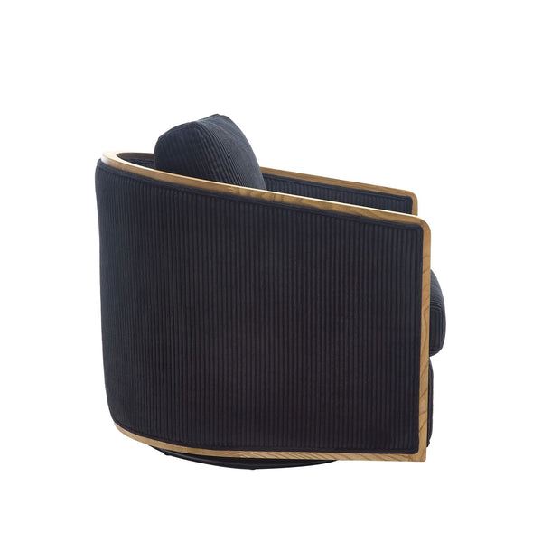 English Elm Corduroy Swivel Barrel Chair with Sturdy Wood Frame & Metal 360° Base, Plush Corduroy Comfort Pop Black W395P220274