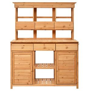 English Elm Topmax Fir Wood Hutch Potting Bench with Drawers Shelves Mudroom Storage N717P229024A