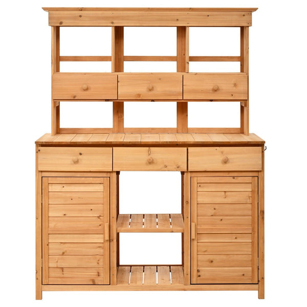 English Elm Topmax Fir Wood Hutch Potting Bench with Drawers Shelves Mudroom Storage N717P229024A