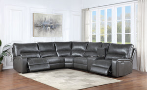 English Elm Saul Gray Faux Leather Power Motion Sectional Sofa with USB Ports, Cupholder Console & Storage B2726S00122