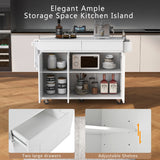 English Elm K&K 53.2'' Kitchen Island With Drop Leaf, Kitchen Storage Cart With Spice Rack, Towel Rack and 2 Drawers, Rolling Kitchen Island On Wheels With Adjustable Shelves For Kitchen, Dining Room, White