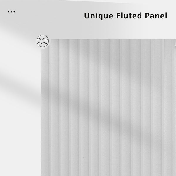 English Elm K&K 51" Fluted Kitchen Island with Waveform Panels, Drop Leaf, Rolling Cart with Towel Rack and Storage White N707P221446W