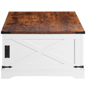 English Elm Lift-Top Coffee Table with Charging Station, Hidden Storage, Durable E1 Particleboard, Vintage White 39.97" W2896P215180