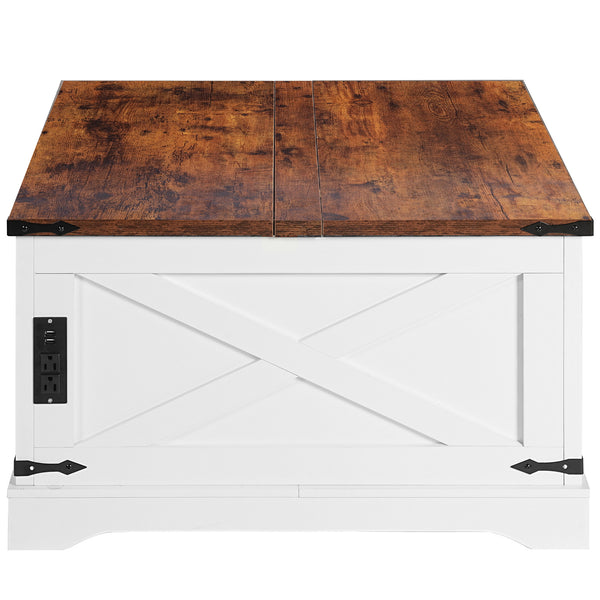 English Elm Lift-Top Coffee Table with Charging Station, Hidden Storage, Durable E1 Particleboard, Vintage White 39.97" W2896P215180
