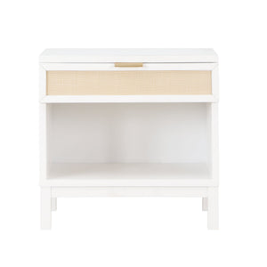 English Elm Blake Coastal Cane 1-Drawer Nightstand in White Solid Wood with Open Shelf, Gold Pull, 28.25"L B050P376944